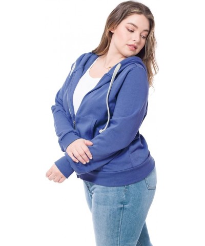 Women's Solid Basic Long Sleeve Zip Up Fleece Jacket Denim Blue $15.39 Jackets