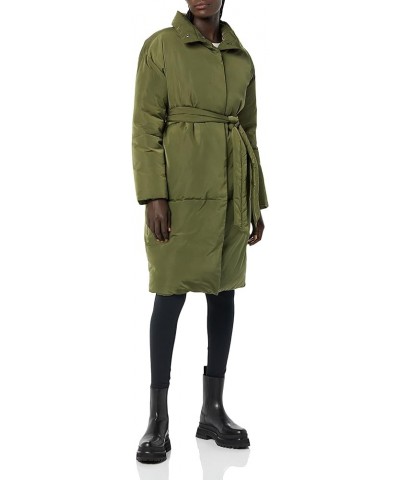 Women's Padded Belted Puffer Jacket Olive $36.85 Jackets