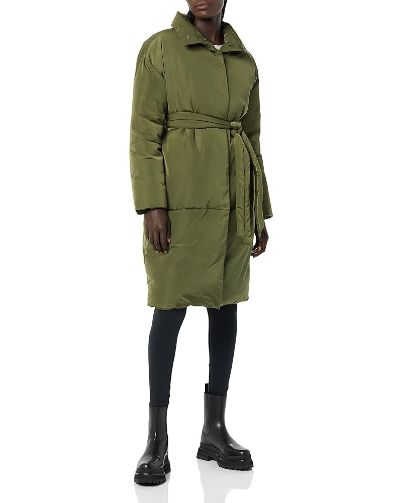 Women's Padded Belted Puffer Jacket Olive $36.85 Jackets