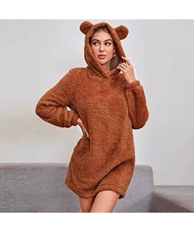 Womens Fleece Pullover Cute Bear Hoodie with Ears Fluffy Coat Warm Plush Sweatshirt Teen Girls Long Sleeve Outerwear Brown004...