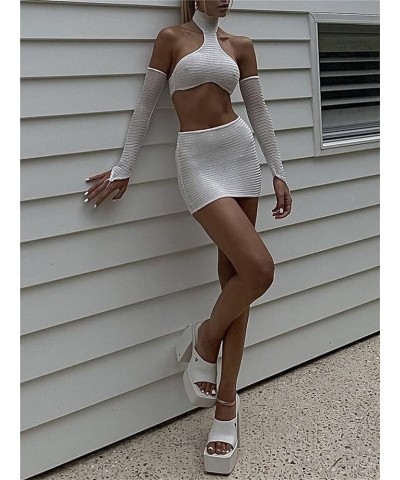 Women Sexy Bodycon Mini Skirt Set Halter Cutout Tank Crop Tops Y2K Two Piece Outfits Bandage Dress Clubwear T4 White $11.95 S...