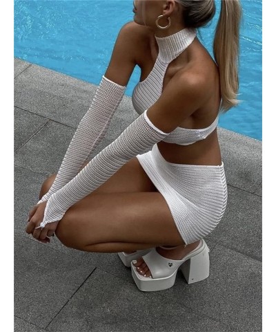 Women Sexy Bodycon Mini Skirt Set Halter Cutout Tank Crop Tops Y2K Two Piece Outfits Bandage Dress Clubwear T4 White $11.95 S...