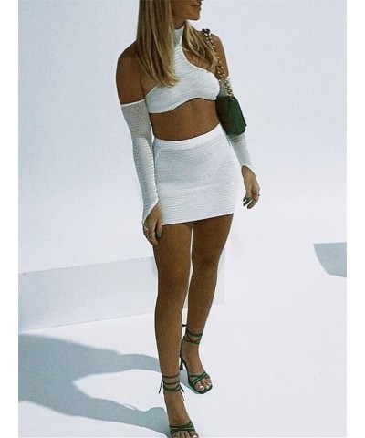 Women Sexy Bodycon Mini Skirt Set Halter Cutout Tank Crop Tops Y2K Two Piece Outfits Bandage Dress Clubwear T4 White $11.95 S...