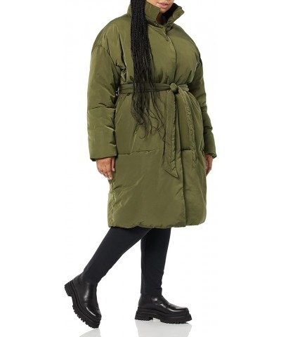 Women's Padded Belted Puffer Jacket Olive $36.85 Jackets