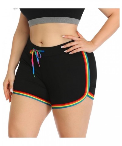 Plus Size Dolphin Shorts for Women Running Workout Short Athletic Bottoms Black W/ Rainbow $14.24 Activewear