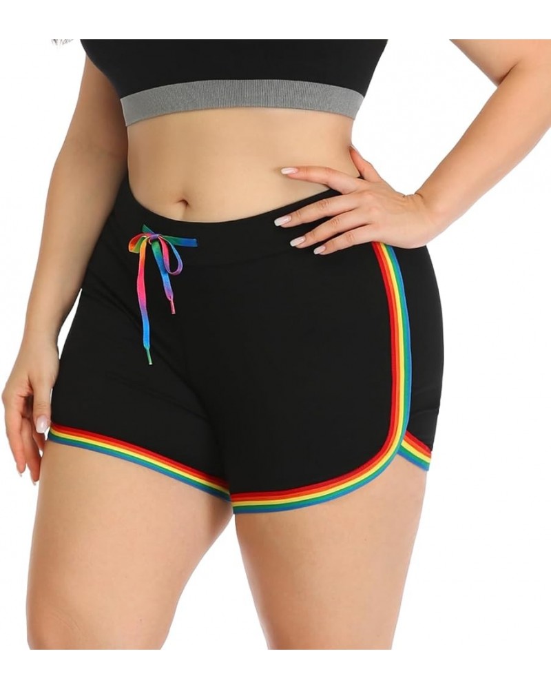 Plus Size Dolphin Shorts for Women Running Workout Short Athletic Bottoms Black W/ Rainbow $14.24 Activewear