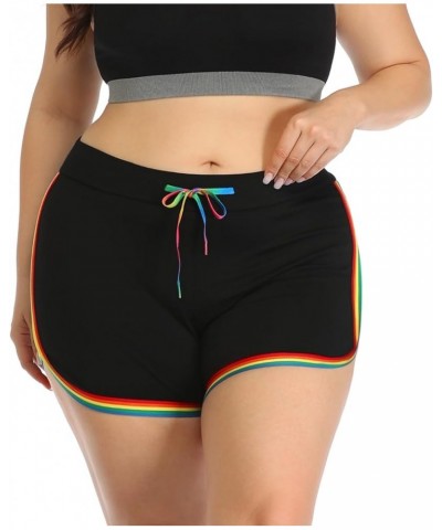 Plus Size Dolphin Shorts for Women Running Workout Short Athletic Bottoms Black W/ Rainbow $14.24 Activewear