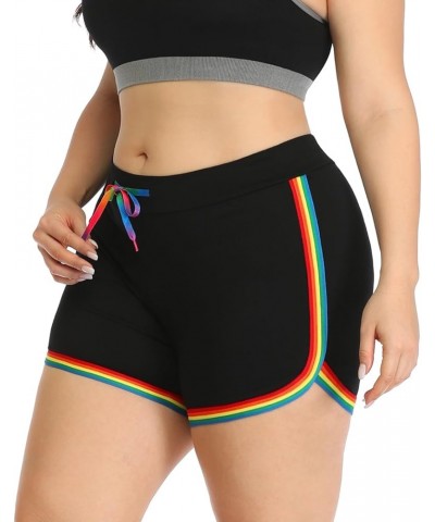 Plus Size Dolphin Shorts for Women Running Workout Short Athletic Bottoms Black W/ Rainbow $14.24 Activewear