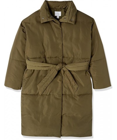 Women's Padded Belted Puffer Jacket Olive $36.85 Jackets