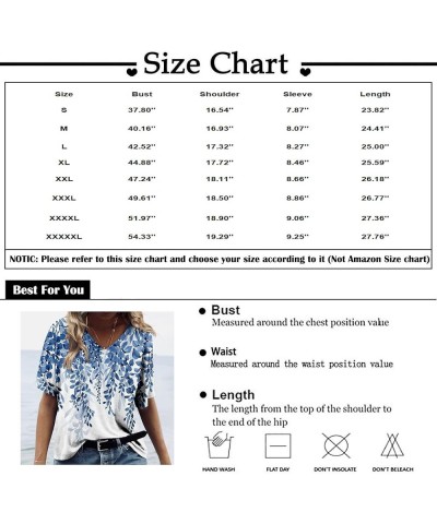 Tops for Women 2024 Hawaiian Printed V Neck Short Sleeve T Shirts Loose Oversized Shirts Holiday Daily Basic Tees 03sky Blue ...