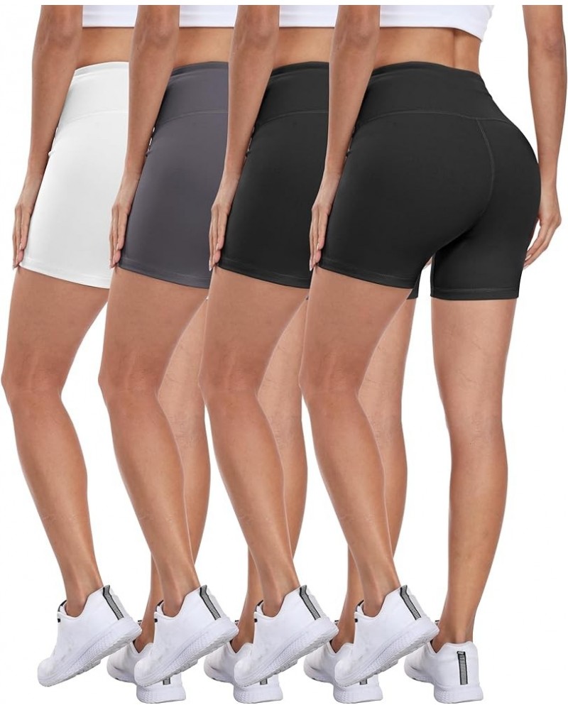 High Waisted Spandex Biker Shorts, Workout Booty Soft Yoga Shorts for Women 5 inch 4 Packs - Black*2/Gray/White $8.84 Activewear