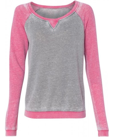 J. America-Ladies' Zen Fleece Raglan Sleeve Crewneck Sweatshirt-8927 Cement/ Wildberry $16.33 Hoodies & Sweatshirts