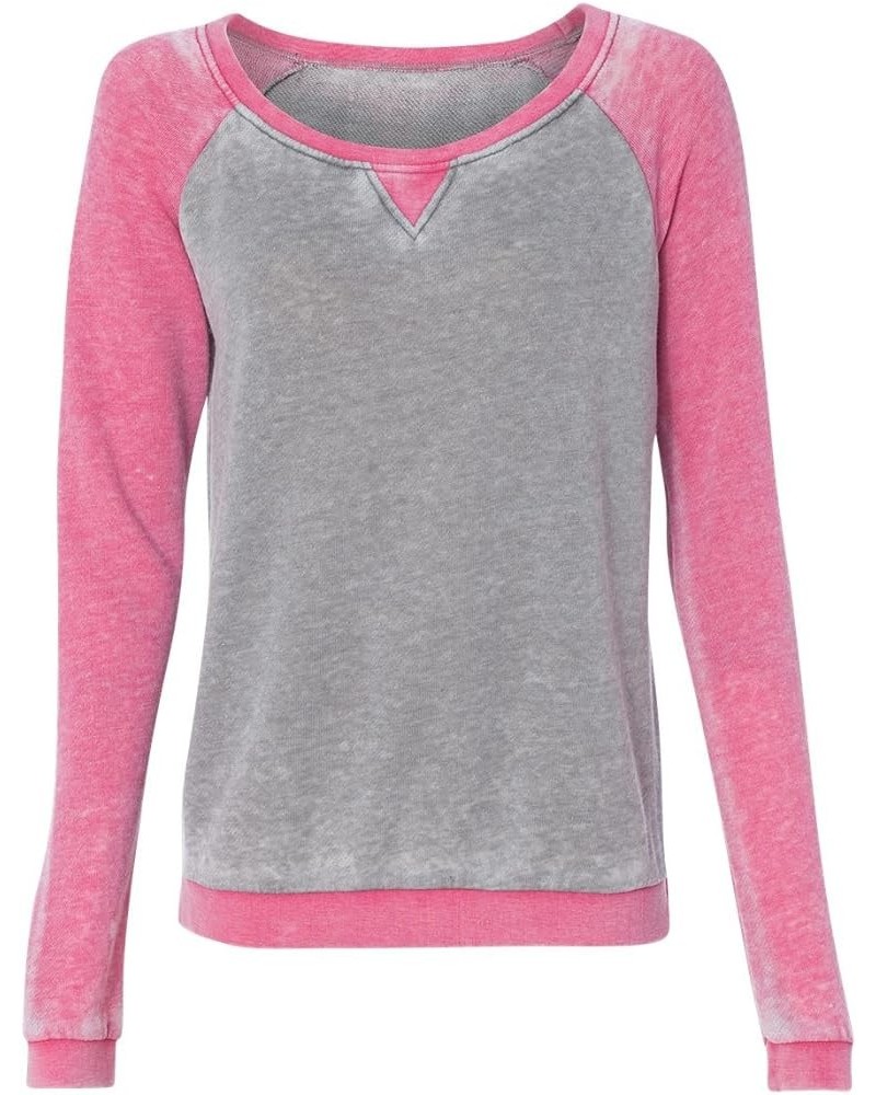 J. America-Ladies' Zen Fleece Raglan Sleeve Crewneck Sweatshirt-8927 Cement/ Wildberry $16.33 Hoodies & Sweatshirts