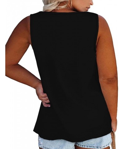 Womens Plus Size Tank Tops Summer Sleeveless Henley T-Shirts Tops Casual Button Down Tunics Shirts 01-black $11.00 Tanks