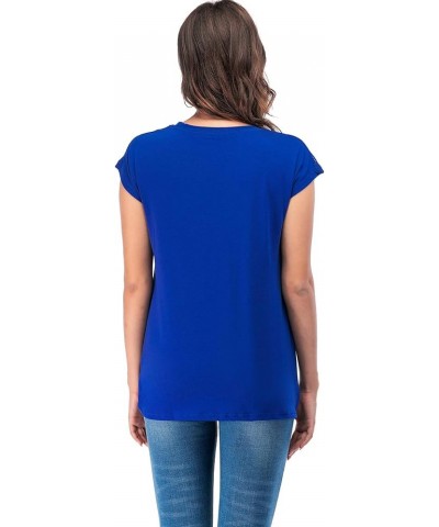 Womens Casual Short Sleeve Lace T Shirts Loose Twist Knot Front Blouse Tops Blue $16.79 Blouses