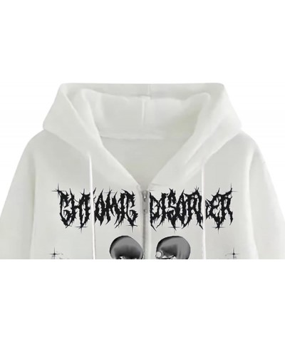 Women Zip Up Hoodie Y2k Vintage Graphic Oversized Hooded Sweatshirt Jacket Pullover Coats Harajuku Streetwear P-white Skeleto...