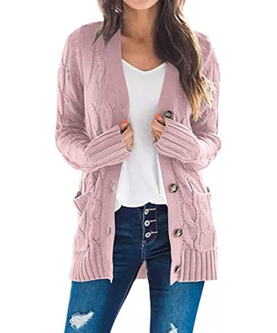 Womens Long Sleeve Cable Knit Long Cardigan Fall Winter Chunky Open Front Button Sweaters Outerwear with Pockets 02pink $7.50...