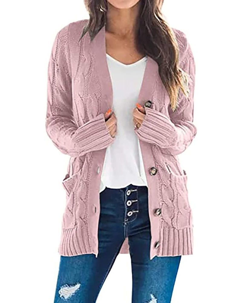 Womens Long Sleeve Cable Knit Long Cardigan Fall Winter Chunky Open Front Button Sweaters Outerwear with Pockets 02pink $7.50...