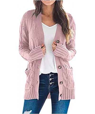 Womens Long Sleeve Cable Knit Long Cardigan Fall Winter Chunky Open Front Button Sweaters Outerwear with Pockets 02pink $7.50...