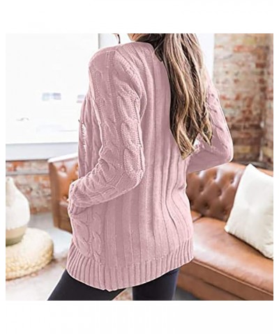 Womens Long Sleeve Cable Knit Long Cardigan Fall Winter Chunky Open Front Button Sweaters Outerwear with Pockets 02pink $7.50...