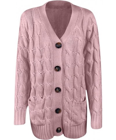 Womens Long Sleeve Cable Knit Long Cardigan Fall Winter Chunky Open Front Button Sweaters Outerwear with Pockets 02pink $7.50...