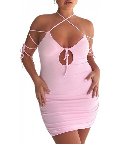 Summer Halter Dress for Women Y2k Cutout Bodycon Mini Dress Sexy Backless Low V Cut Wrap Party Cocktail Prom Dress 617-pink $...