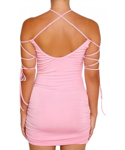 Summer Halter Dress for Women Y2k Cutout Bodycon Mini Dress Sexy Backless Low V Cut Wrap Party Cocktail Prom Dress 617-pink $...