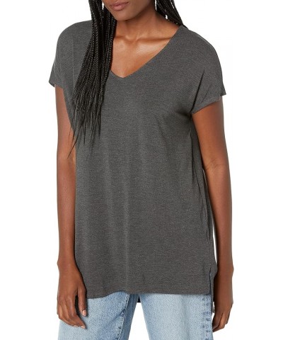 Women's Jersey Oversized-Fit Dolman-Sleeve V-Neck Tunic Sustainably Sourced Rayon Blend Charcoal Heather $9.55 Tops