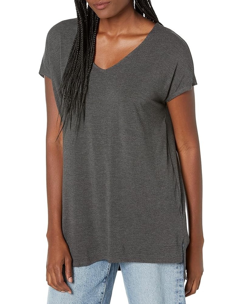 Women's Jersey Oversized-Fit Dolman-Sleeve V-Neck Tunic Sustainably Sourced Rayon Blend Charcoal Heather $9.55 Tops