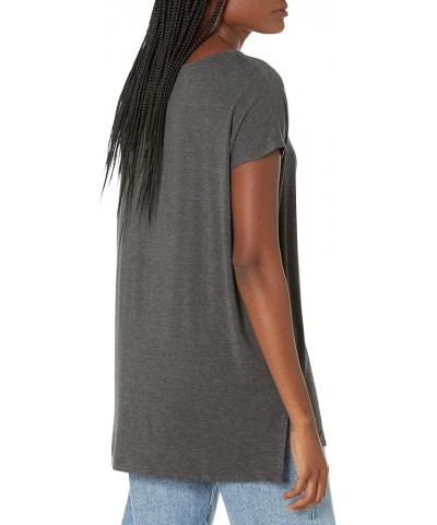 Women's Jersey Oversized-Fit Dolman-Sleeve V-Neck Tunic Sustainably Sourced Rayon Blend Charcoal Heather $9.55 Tops