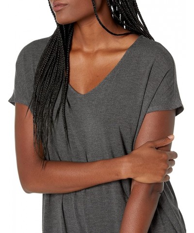 Women's Jersey Oversized-Fit Dolman-Sleeve V-Neck Tunic Sustainably Sourced Rayon Blend Charcoal Heather $9.55 Tops