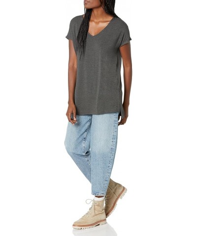 Women's Jersey Oversized-Fit Dolman-Sleeve V-Neck Tunic Sustainably Sourced Rayon Blend Charcoal Heather $9.55 Tops