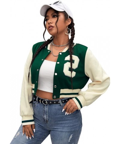 Women's Casual Button Down Long Sleeve Letter Print Jacket Outerwear Dark Green $24.50 Jackets