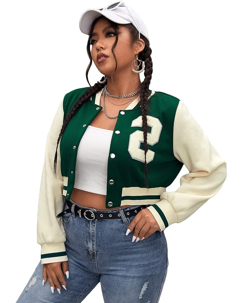 Women's Casual Button Down Long Sleeve Letter Print Jacket Outerwear Dark Green $24.50 Jackets