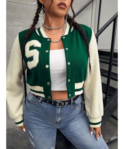 Women's Casual Button Down Long Sleeve Letter Print Jacket Outerwear Dark Green $24.50 Jackets