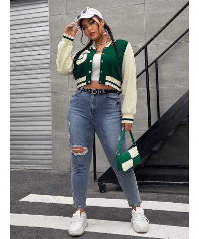 Women's Casual Button Down Long Sleeve Letter Print Jacket Outerwear Dark Green $24.50 Jackets