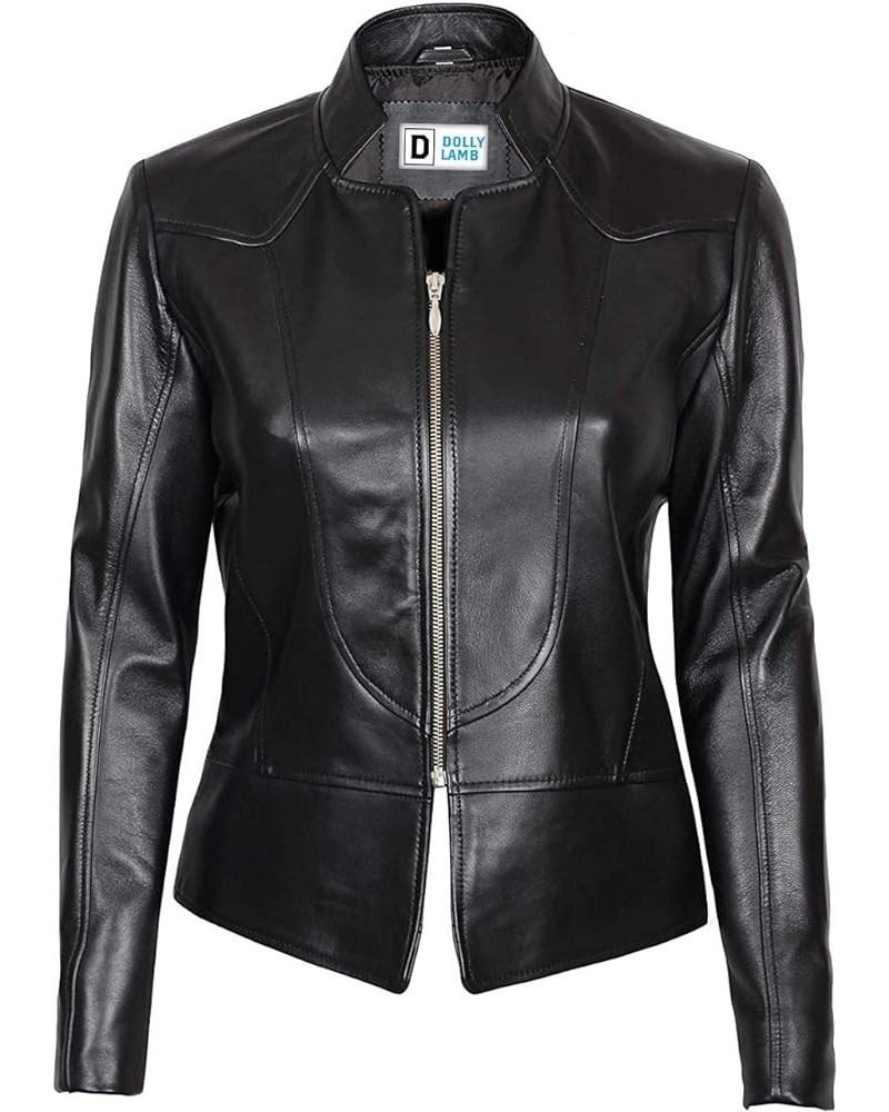 Women Winter Wear Lambskin Leather Bicker Jacket with Full Soft & Smooth for Girl Amy Black $54.00 Coats