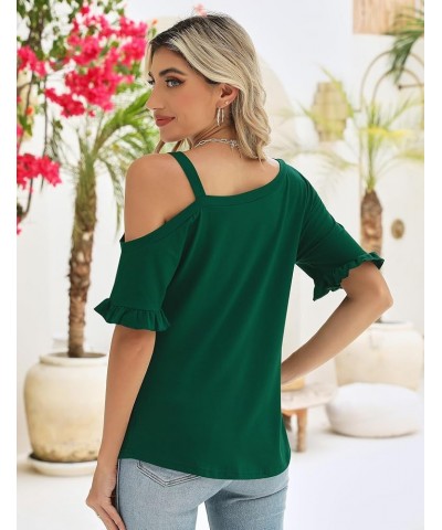 Women's Cold Shoulder Tops Dressy Casual Ruffle Short Sleeve Loose Fit Blouses 2024 Trendy Deep Green $12.74 Blouses