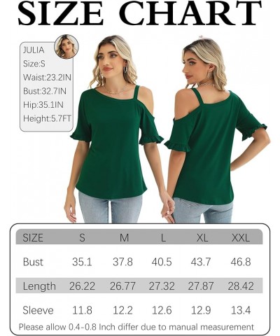 Women's Cold Shoulder Tops Dressy Casual Ruffle Short Sleeve Loose Fit Blouses 2024 Trendy Deep Green $12.74 Blouses