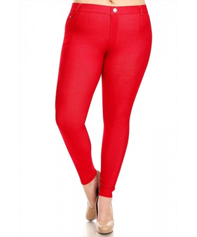 Women's Plus Size Skinny Stretch Solid Jeggings Pants with Pockets Mpa00789 Red $11.74 Leggings