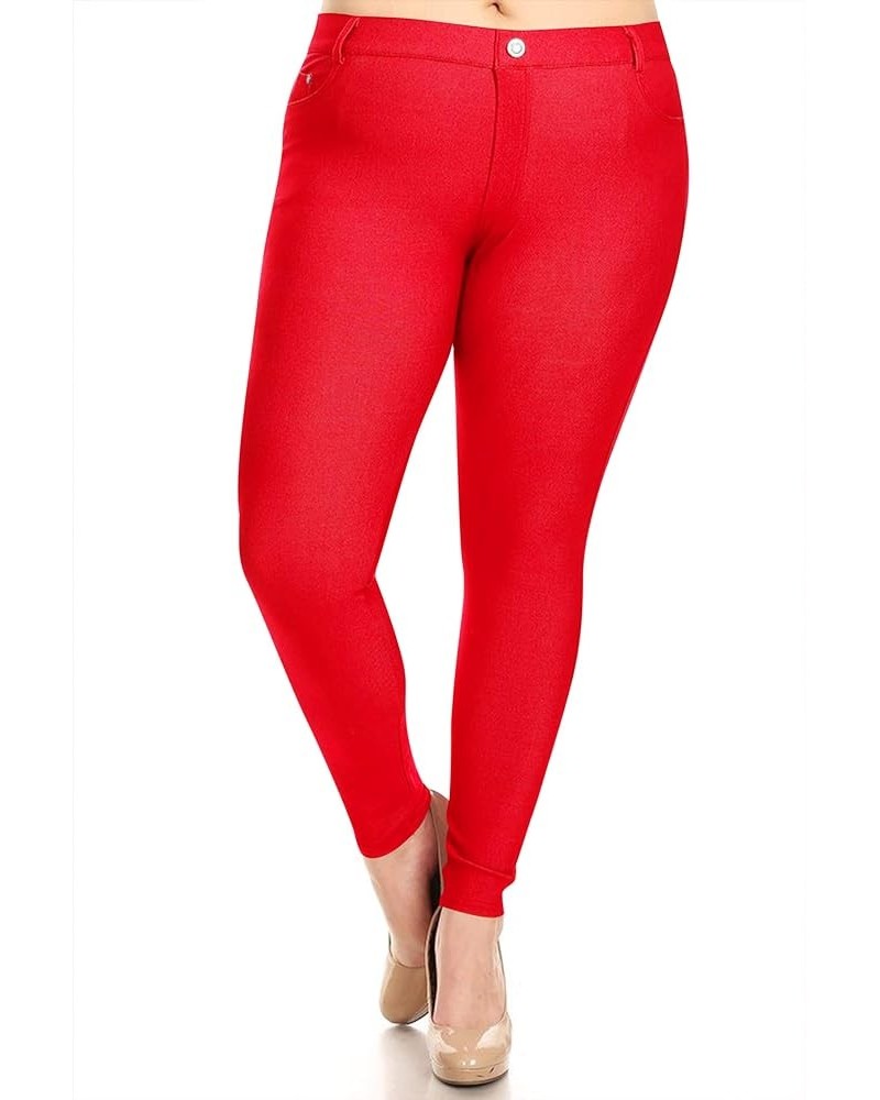 Women's Plus Size Skinny Stretch Solid Jeggings Pants with Pockets Mpa00789 Red $11.74 Leggings