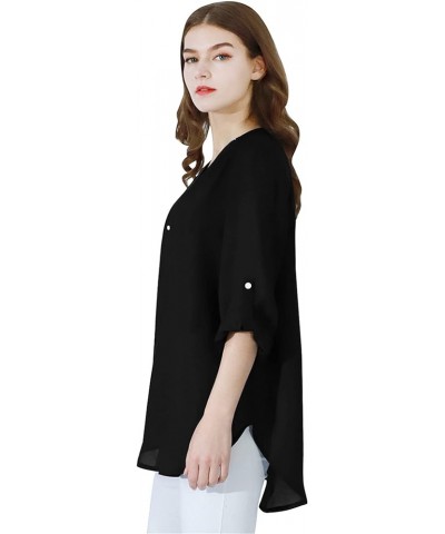 Womens V Neck Casual Blouse Sleeveless Chiffon Zipper Up Tank Top Black $13.10 Blouses