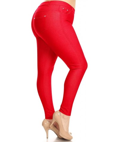 Women's Plus Size Skinny Stretch Solid Jeggings Pants with Pockets Mpa00789 Red $11.74 Leggings