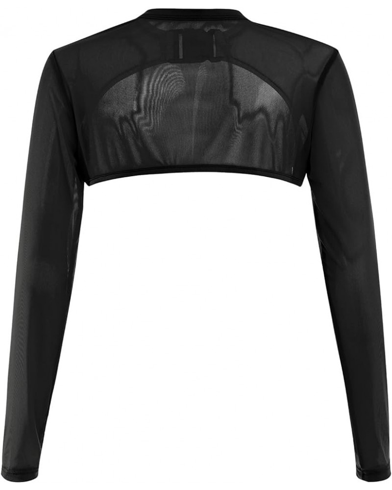 Women's Mesh Shrug Long Sleeve Sheer Crop Top Buckle Front Rave Punk Gothic Cover up Streetwear Black $6.34 Sweaters