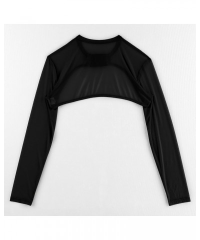 Women's Mesh Shrug Long Sleeve Sheer Crop Top Buckle Front Rave Punk Gothic Cover up Streetwear Black $6.34 Sweaters