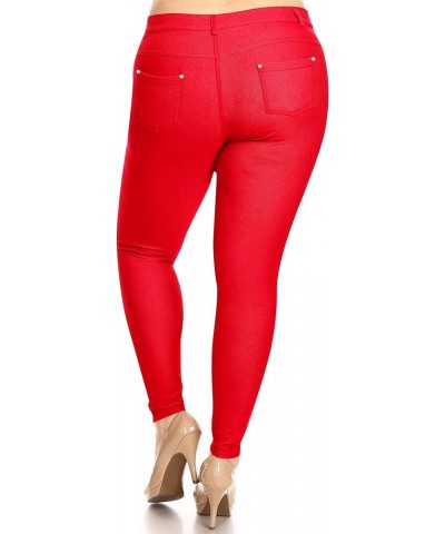 Women's Plus Size Skinny Stretch Solid Jeggings Pants with Pockets Mpa00789 Red $11.74 Leggings