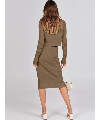 Women Casual Two Piece Outfits Long Sleeve Ribbed Knit Crop Top and Bodycon Midi Dresses Pullover Sweater Sets Coffee $26.66 ...