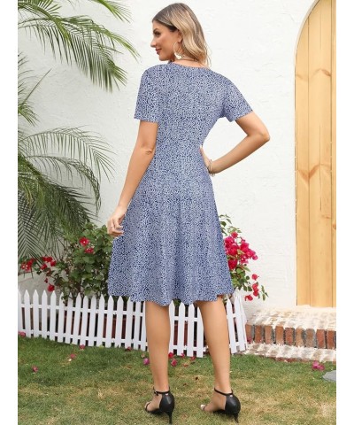 Women's Elegant Criss-Cross V Neck Vintage Short Sleeve Work Casual Fit and Flare Tea Dress with Pockets 980 Royal-white $21....