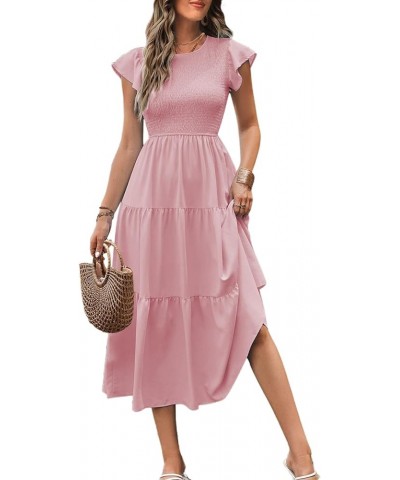 Women's Sleeveless Lace Trim A Line Dress Deep V Neck Midi Dresses Darkpink $12.00 Dresses