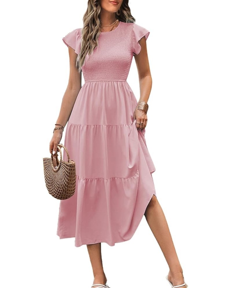 Women's Sleeveless Lace Trim A Line Dress Deep V Neck Midi Dresses Darkpink $12.00 Dresses